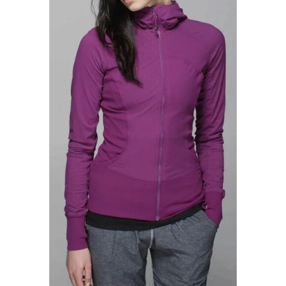 LULULEMON Purple Pink Flux Jacket Reversible Hooded Zip Magenta Plum Sz 8 - Picture 10 of 13